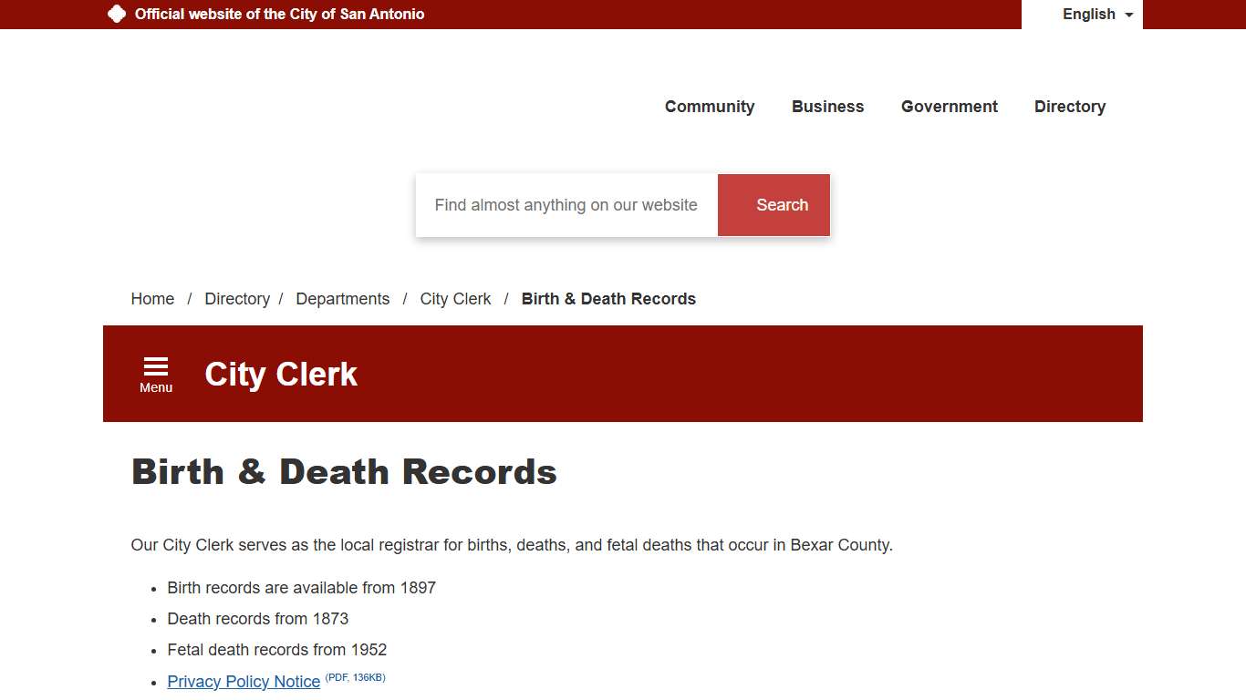 Birth & Death Records - City of San Antonio